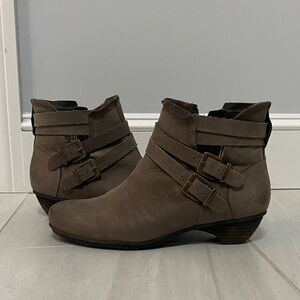 Abeo Taupe Ankle Booties with Buckle Detail